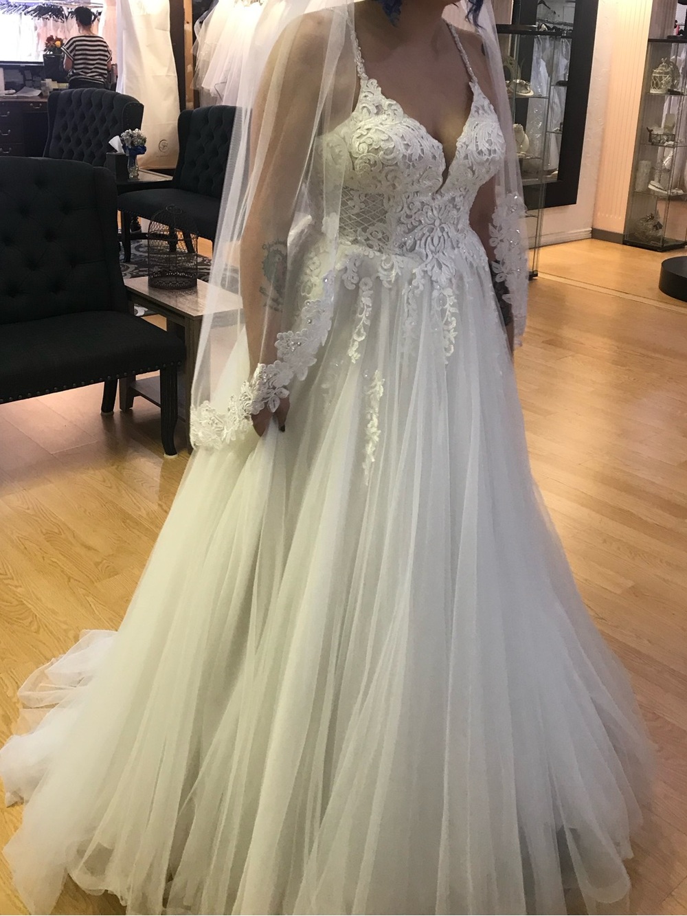Stella York Ivory Lace A-Line Tulle Wedding Dress
